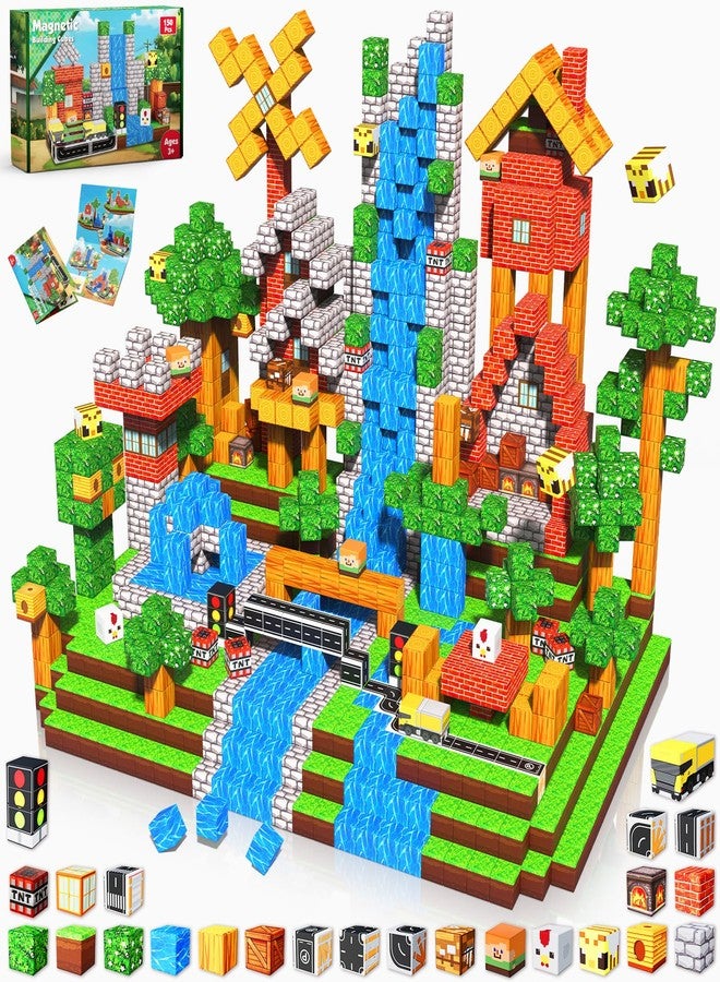 Annexfun Magnetic Blocks - 150PCS Magnetic Building Blocks Road Forest Magnetic Cubes - STEM Toys for Montessori Toddler Birthday Gifts -STEM Sensory Construction Toys for Kids Ages 3+ for Boy & Girl - Image 1